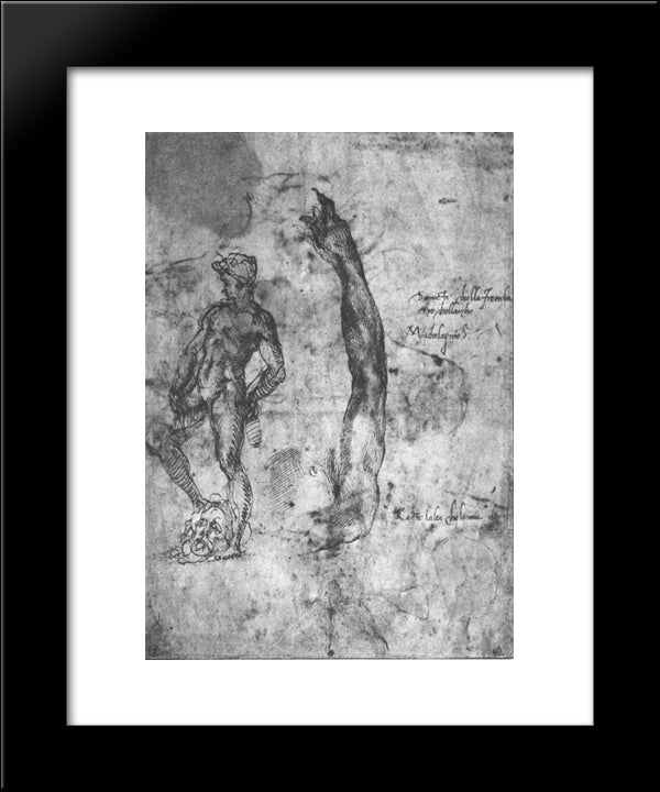 Study For An Arm Of The Marble David And The Figure Of The Bronze David 20x24 Black Modern Wood Framed Art Print Poster by Michelangelo