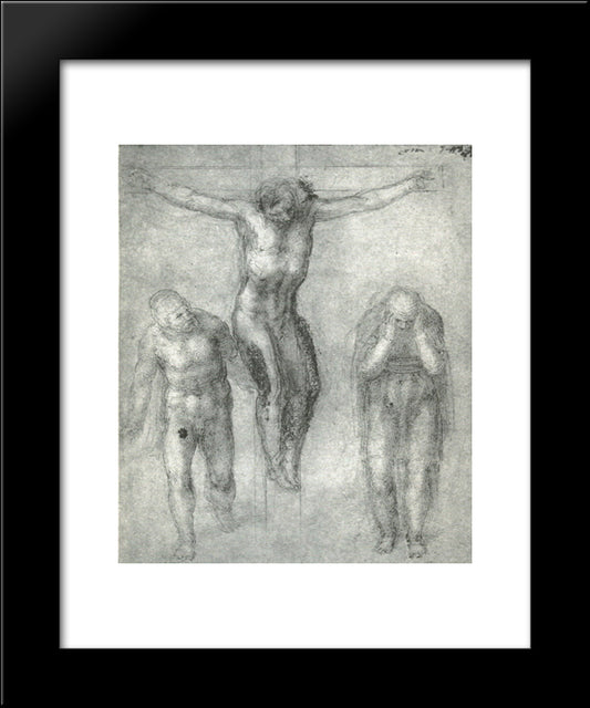 Study For Christ On The Cross With Mourners 20x24 Black Modern Wood Framed Art Print Poster by Michelangelo