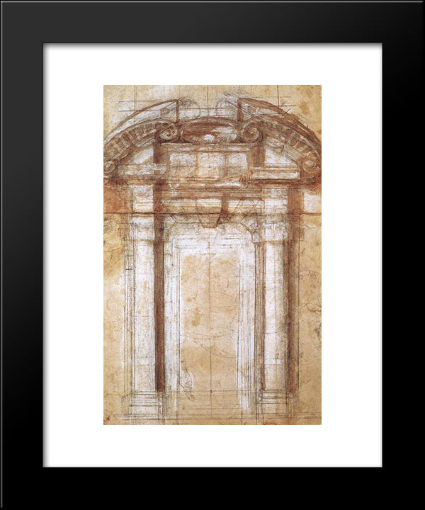 Study For The Porta Pia (A Gate In The Aurelian Walls Of Rome) 20x24 Black Modern Wood Framed Art Print Poster by Michelangelo