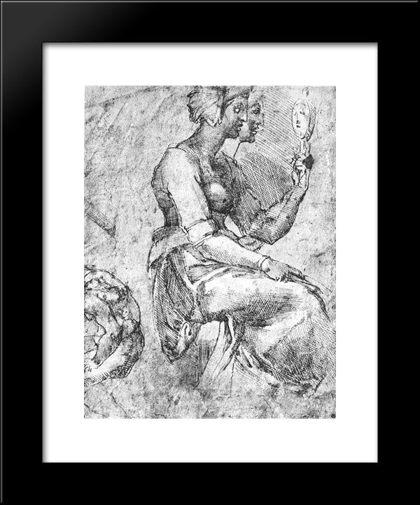 Study Of A Seated Woman 20x24 Black Modern Wood Framed Art Print Poster by Michelangelo