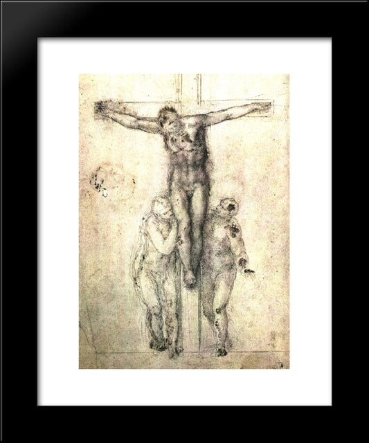 Study Of Christ On The Cross Between The Virgin And St. John The Evangelist 20x24 Black Modern Wood Framed Art Print Poster by Michelangelo