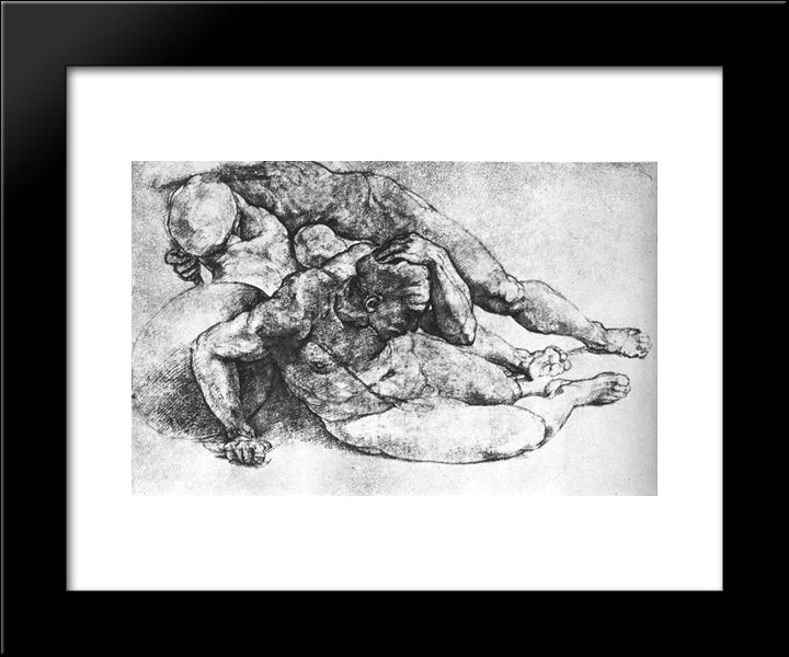 Study Of Three Male Figures (After Raphael) 20x24 Black Modern Wood Framed Art Print Poster by Michelangelo