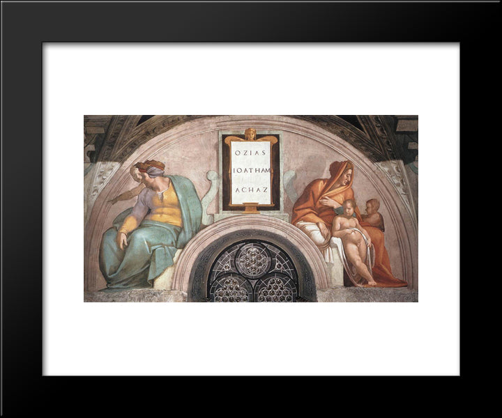 The Ancestors Of Christ Jotham, Ahaz 20x24 Black Modern Wood Framed Art Print Poster by Michelangelo