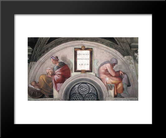The Ancestors Of Christ Manasseh, Amon 20x24 Black Modern Wood Framed Art Print Poster by Michelangelo