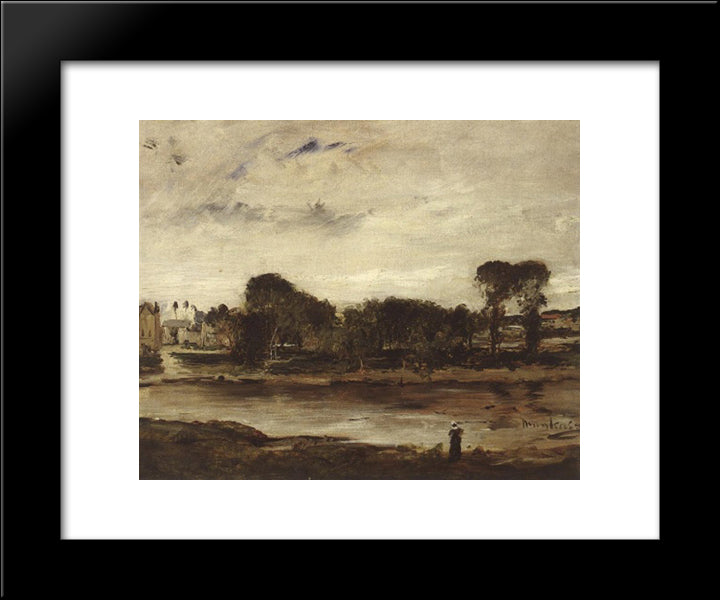 Landscape With River 20x24 Black Modern Wood Framed Art Print Poster by Munkacsy, Mihaly