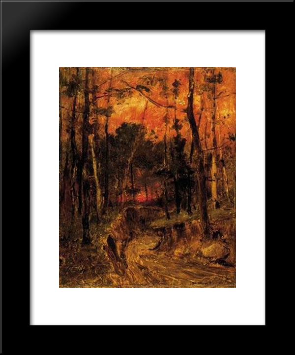 Sunset In The Forest 20x24 Black Modern Wood Framed Art Print Poster by Munkacsy, Mihaly