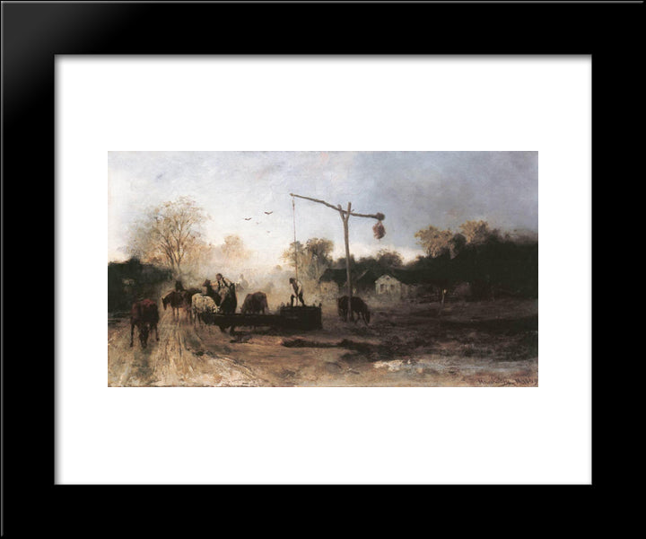 Watering 20x24 Black Modern Wood Framed Art Print Poster by Munkacsy, Mihaly