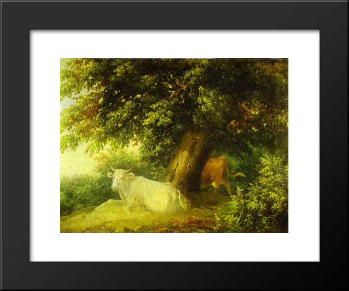 Landscape With Cows 20x24 Black Modern Wood Framed Art Print Poster by Lebedev, Mikhail