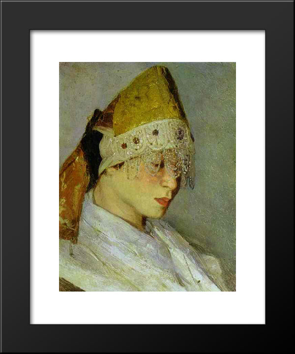 A Girl With Kokoshnik (Woman'S Headdress In Old Russia) 20x24 Black Modern Wood Framed Art Print Poster by Nesterov, Mikhail