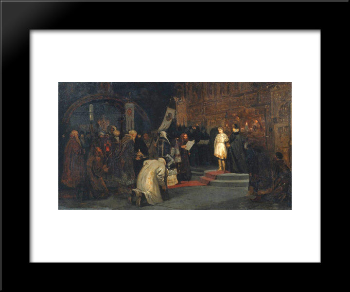 Michael'S Vocation To The Realm 20x24 Black Modern Wood Framed Art Print Poster by Nesterov, Mikhail
