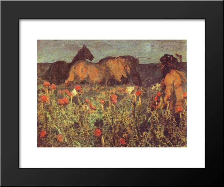 At Nightfall 20x24 Black Modern Wood Framed Art Print Poster by Vrubel, Mikhail
