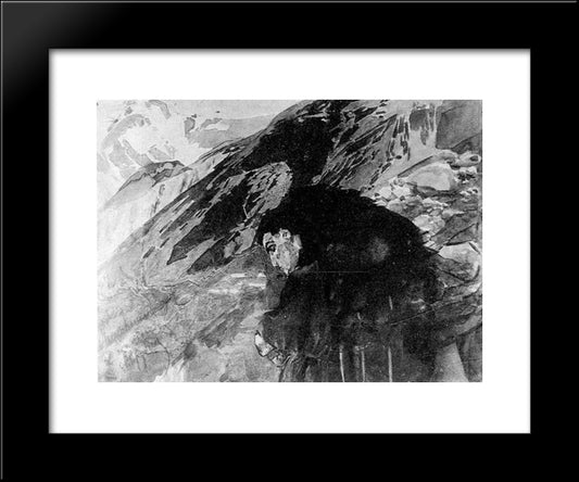 Demon Looking To The Valley 20x24 Black Modern Wood Framed Art Print Poster by Vrubel, Mikhail