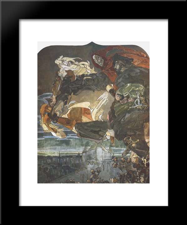 Flight Of Faust And Mephisto 20x24 Black Modern Wood Framed Art Print Poster by Vrubel, Mikhail