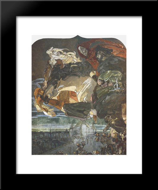 Flight Of Faust And Mephisto 20x24 Black Modern Wood Framed Art Print Poster by Vrubel, Mikhail