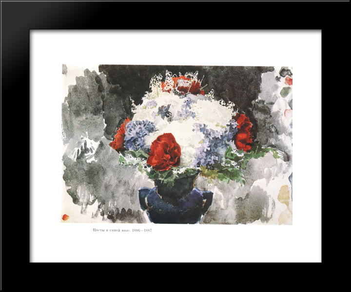 Flowers In A Blue Vase 20x24 Black Modern Wood Framed Art Print Poster by Vrubel, Mikhail