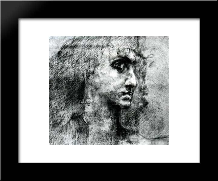 Head Of Angel 20x24 Black Modern Wood Framed Art Print Poster by Vrubel, Mikhail