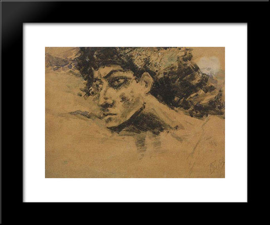 Head Of Demon 20x24 Black Modern Wood Framed Art Print Poster by Vrubel, Mikhail
