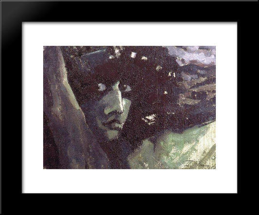 Head Of Demon With Mountains 20x24 Black Modern Wood Framed Art Print Poster by Vrubel, Mikhail
