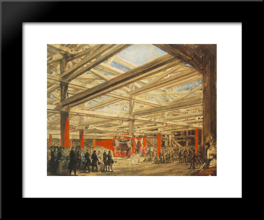 Laying The Foundation-Stone Of The Chain Bridge 20x24 Black Modern Wood Framed Art Print Poster by Barabas, Miklos