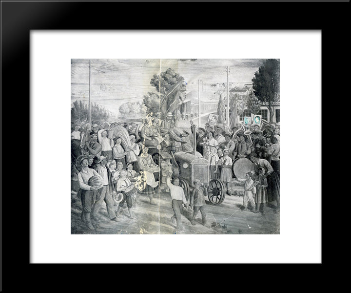 Frescoes Of Kharkiv Chervonozavodsky Theatre - The Holiday Of Harvest 20x24 Black Modern Wood Framed Art Print Poster by Boichuk, Mykhailo