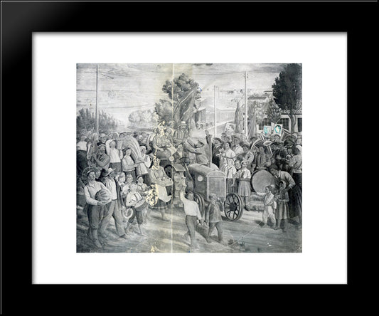 Frescoes Of Kharkiv Chervonozavodsky Theatre - The Holiday Of Harvest 20x24 Black Modern Wood Framed Art Print Poster by Boichuk, Mykhailo