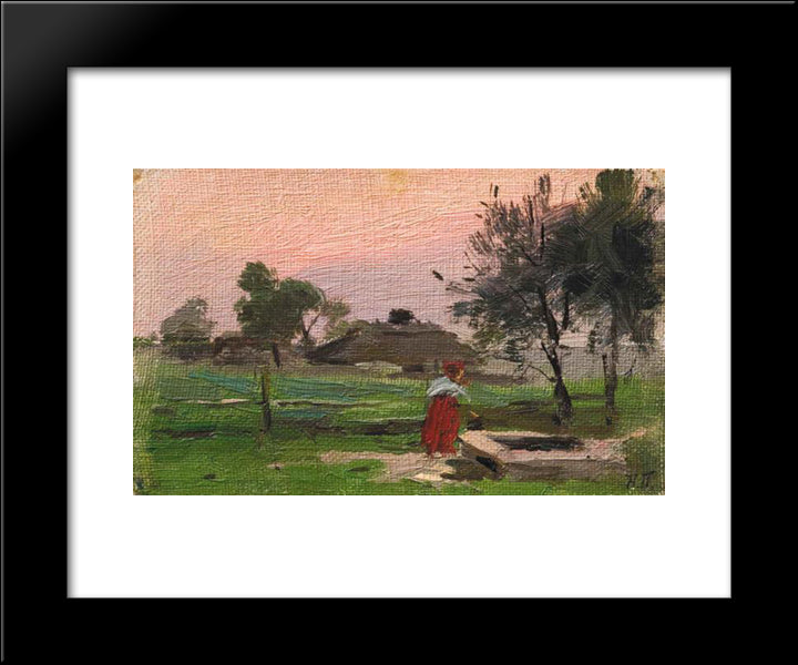 At The Well 20x24 Black Modern Wood Framed Art Print Poster by Pymonenko, Mykola