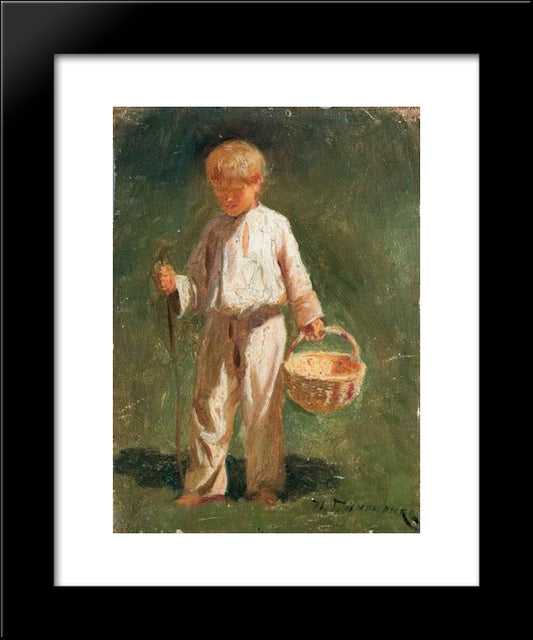 Boy With A Basket 20x24 Black Modern Wood Framed Art Print Poster by Pymonenko, Mykola