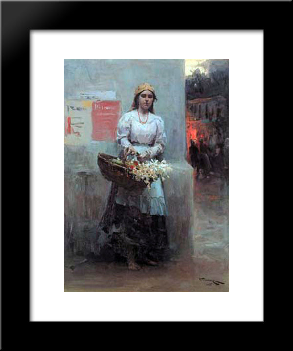 Flower-Girl 20x24 Black Modern Wood Framed Art Print Poster by Pymonenko, Mykola