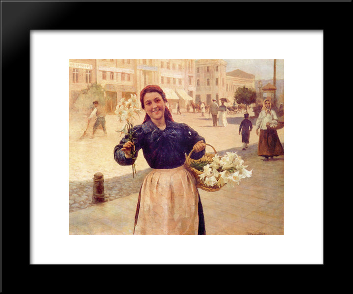 Kiev Flower Girl 20x24 Black Modern Wood Framed Art Print Poster by Pymonenko, Mykola