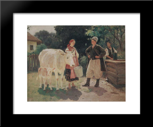 Meeting At The Well 20x24 Black Modern Wood Framed Art Print Poster by Pymonenko, Mykola