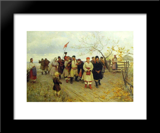 Wedding In Kiev Province 20x24 Black Modern Wood Framed Art Print Poster by Pymonenko, Mykola