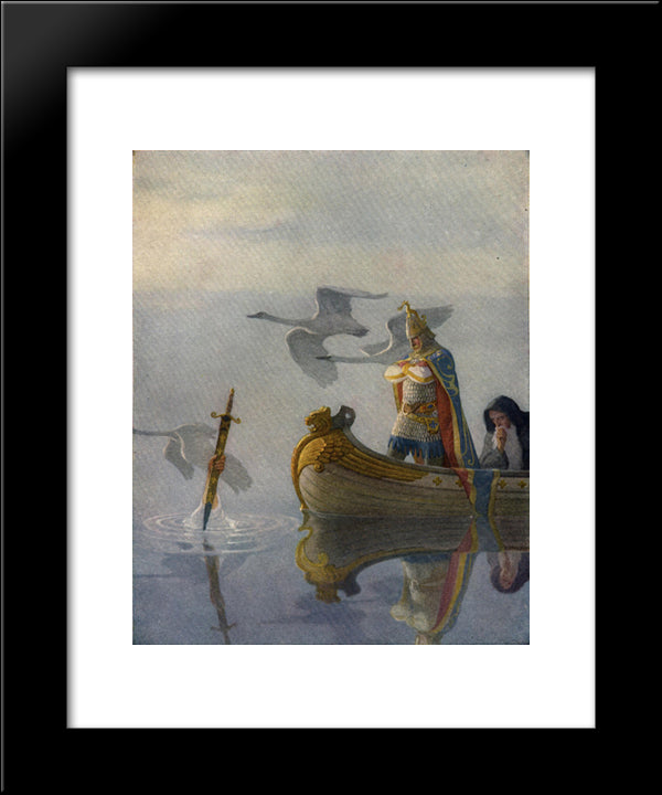 And When They Came To The Sword That The Hand Held, King Arthur Took It Up 20x24 Black Modern Wood Framed Art Print Poster by Wyeth, N.C.