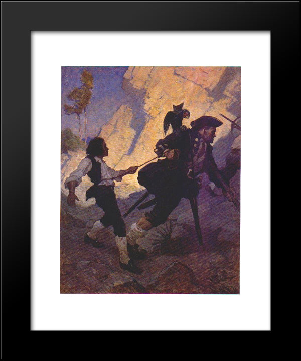 Jim, Long John Silver And His Parrot 20x24 Black Modern Wood Framed Art Print Poster by Wyeth, N.C.
