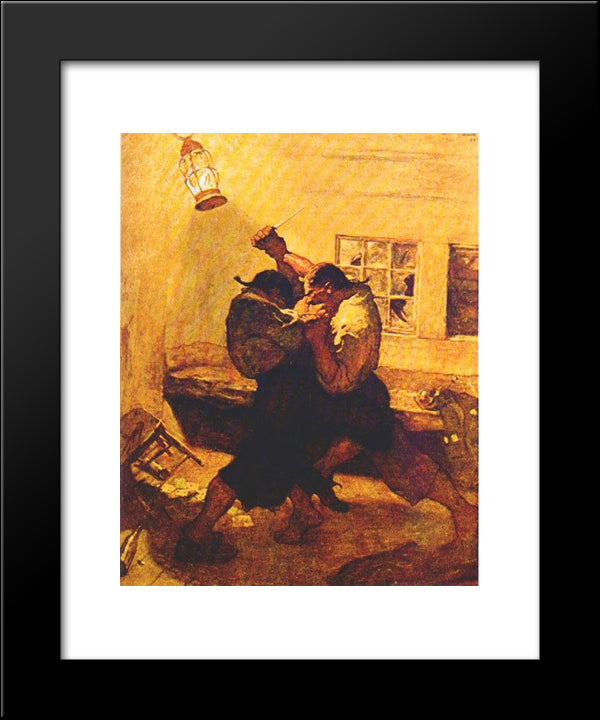 Knife Fight Between Pirates 20x24 Black Modern Wood Framed Art Print Poster by Wyeth, N.C.