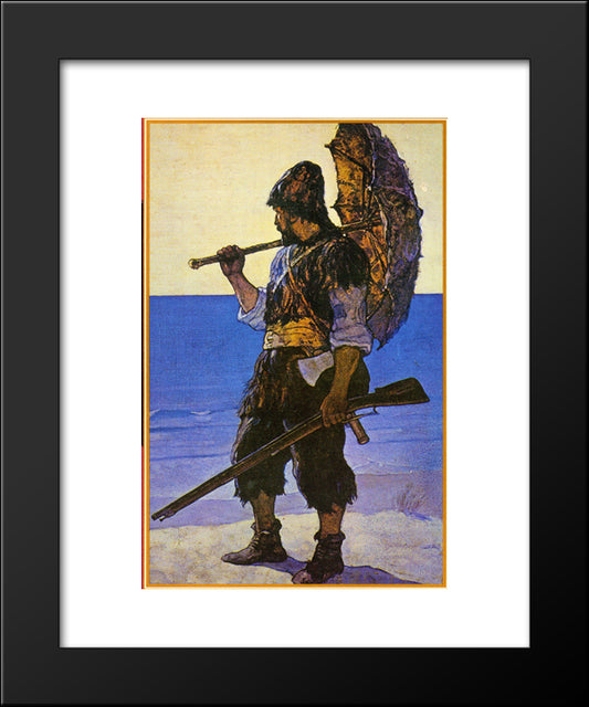 Robinson Crusoe Illustration 20x24 Black Modern Wood Framed Art Print Poster by Wyeth, N.C.