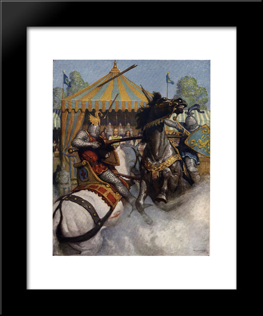 Sir Mador'S Spear Brake All To Pieces, But The Other'S Spear Held 20x24 Black Modern Wood Framed Art Print Poster by Wyeth, N.C.