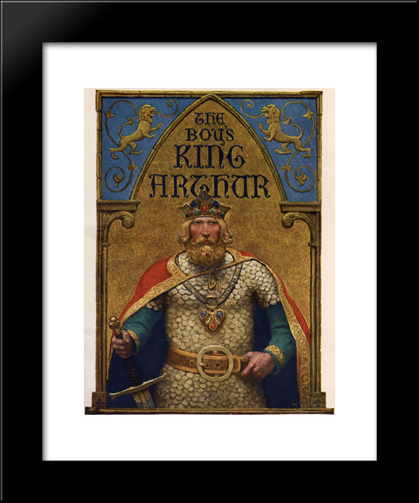 Title Page Of The Boy'S King Arthur 20x24 Black Modern Wood Framed Art Print Poster by Wyeth, N.C.