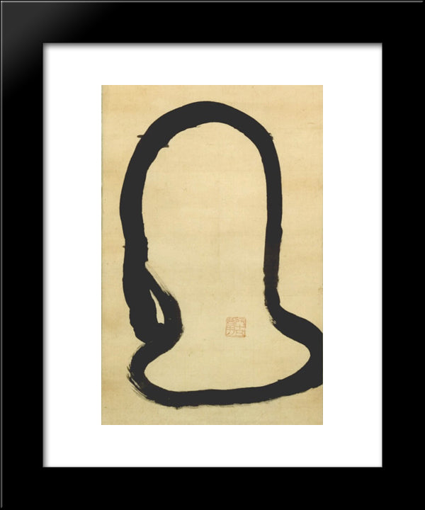 Wall Gazing Daruma (Single Stroke Daruma) - Detail 20x24 Black Modern Wood Framed Art Print Poster by Nantenbo, Nakahara
