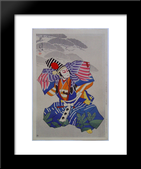 Ichikawa Danshiro As Sanbaso Dancer In Blue Kimono 20x24 Black Modern Wood Framed Art Print Poster by Shunsen, Natori