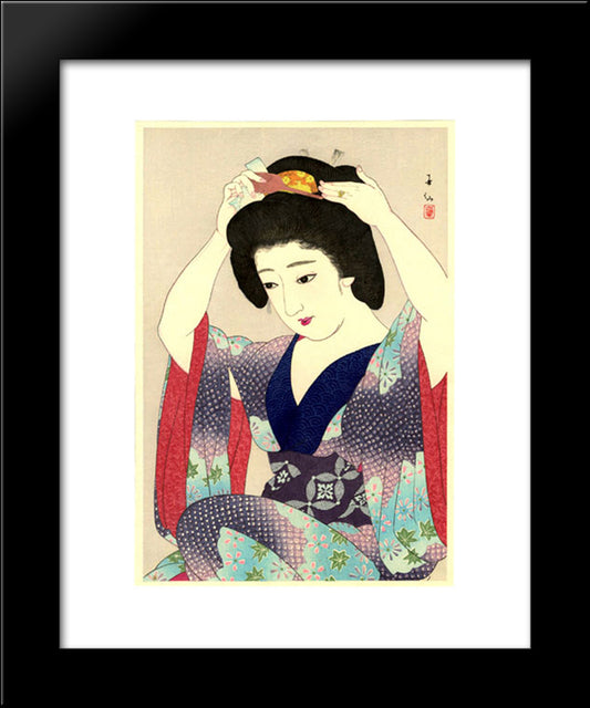 Maiko Preparing Coiffure 20x24 Black Modern Wood Framed Art Print Poster by Shunsen, Natori
