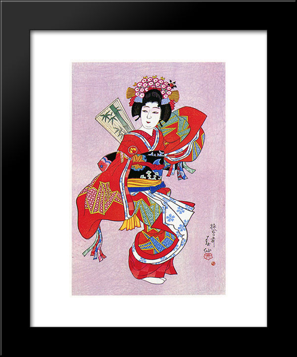 Nakamura Tomijuro As Kamuro In The Dance Of Hane No Kamuro 20x24 Black Modern Wood Framed Art Print Poster by Shunsen, Natori