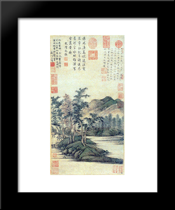 Water And Bamboo Dwelling 20x24 Black Modern Wood Framed Art Print Poster by Ni Zan
