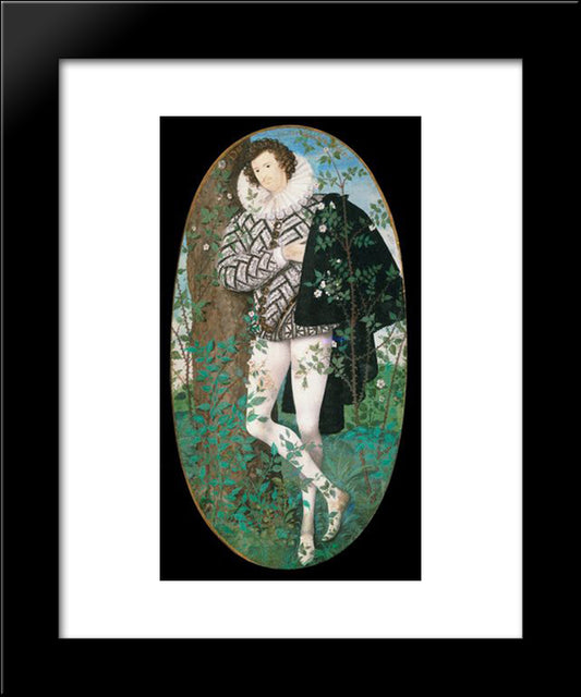 A Young Man Leaning Against A Tree Amongst Roses 20x24 Black Modern Wood Framed Art Print Poster by Hilliard, Nicholas