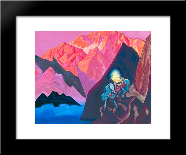 A Depiction Of The Cintamani Being Carried By The Lung Ta (Wind Horse) 20x24 Black Modern Wood Framed Art Print Poster by Roerich, Nicholas