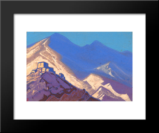 Dark-Blue Mountains And Buildings On The Hiil 20x24 Black Modern Wood Framed Art Print Poster by Roerich, Nicholas