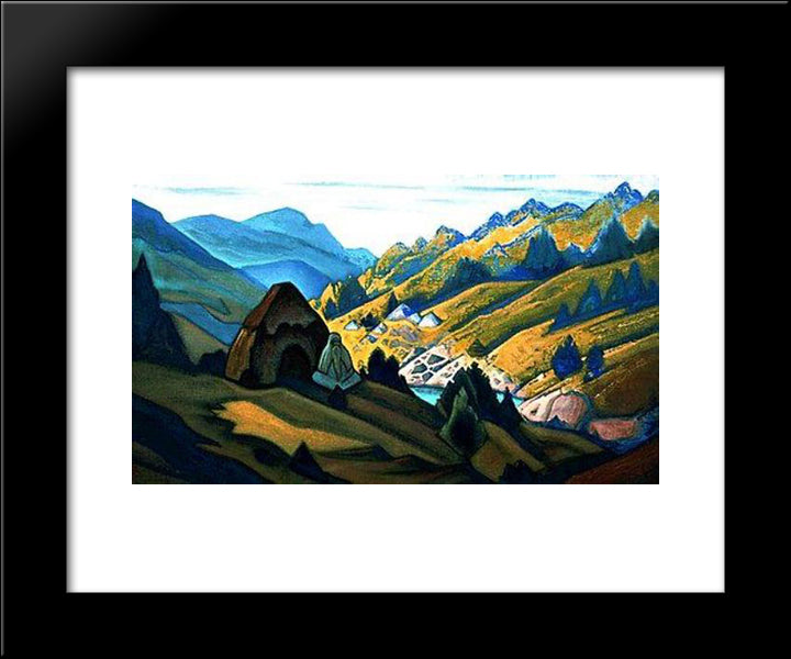 Hermit (By The Misterious Stone Unknown Old Man Has Settled) 20x24 Black Modern Wood Framed Art Print Poster by Roerich, Nicholas
