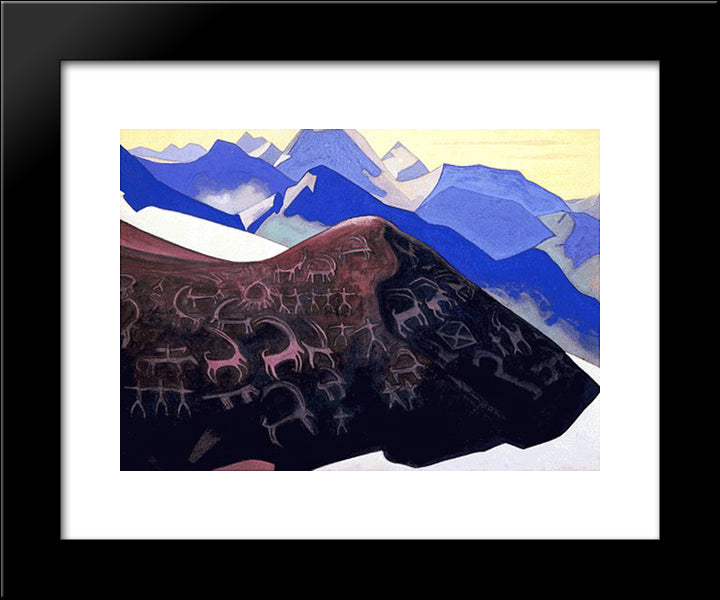Lahaul Rocks (Signs Of Gesar) 20x24 Black Modern Wood Framed Art Print Poster by Roerich, Nicholas
