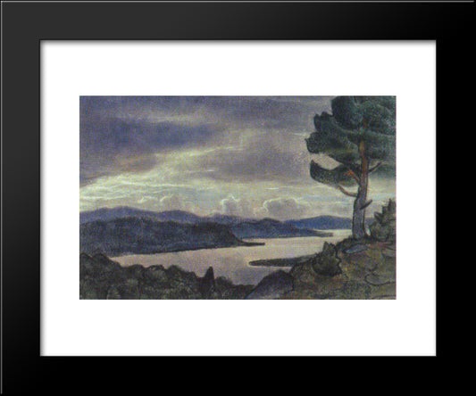 Landscape With Lake And Tree On The Shore 20x24 Black Modern Wood Framed Art Print Poster by Roerich, Nicholas