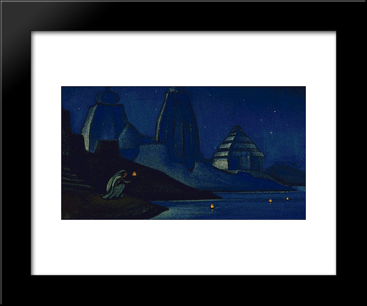 Lights On The Ganges. Flame Of Happyness. 20x24 Black Modern Wood Framed Art Print Poster by Roerich, Nicholas