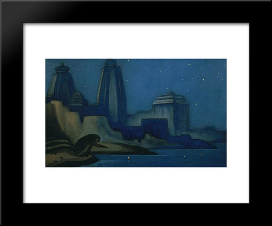 Lights On The Ganges 20x24 Black Modern Wood Framed Art Print Poster by Roerich, Nicholas